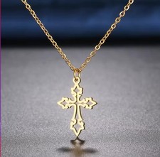 Stainless Steel Christian Cross Pendant Necklace For Women Vintage Jewelry