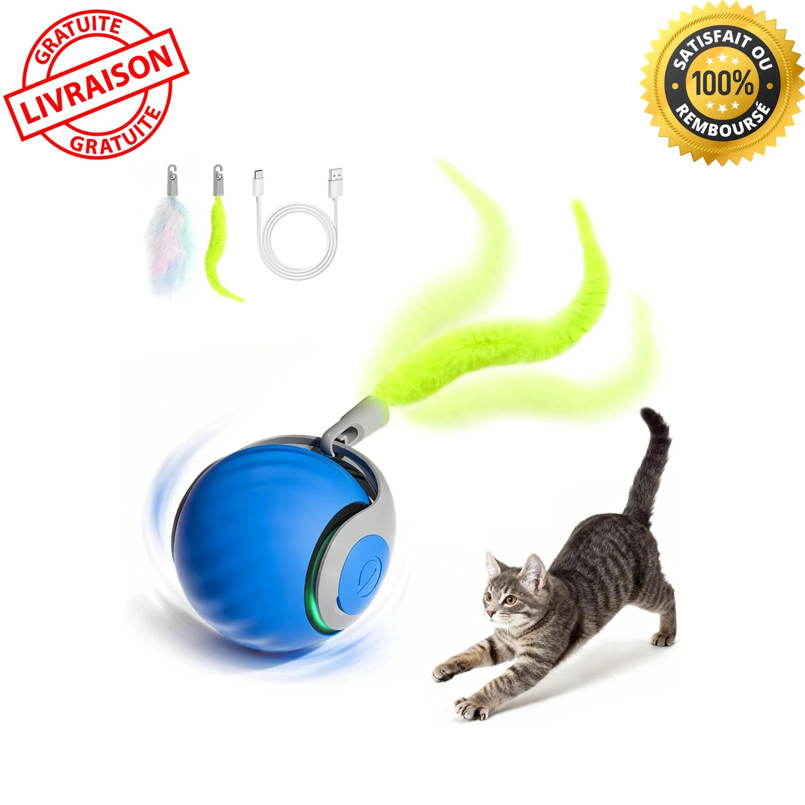 Interactive Cat Ball Electric Automatic Tail Flooder Rechargeable USB