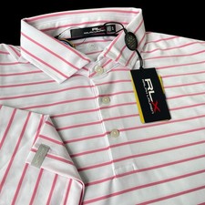Camisa Polo Jersey RLX Ralph Lauren Blanco Rosa Rayas Talla XL $89.50
