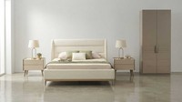 Schlafzimmer Set Beige Modern Luxus Bett Schrank 2X Nachttische