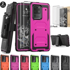 For Samsung Galaxy S20 S21 S23 FE Ultra Case Rugged Cover Tempered Glass / Clip