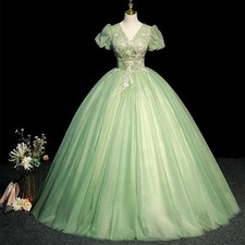 Women Floral Fairy Prom Dress Shiny Sequin Beaded Princess Ball Gown Puffy Skirt