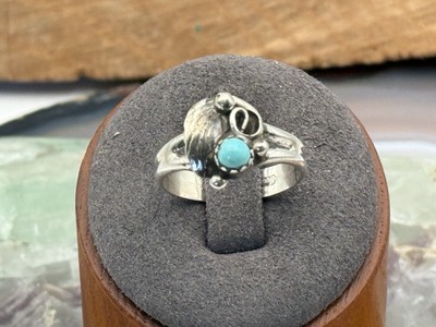 Vintage Navajo Native Sterling Silver Feather Turquoise ring sz 8.25--874.25