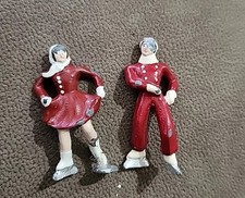 Vintage Barclay 2 Ice Skaters Lead Figures Made in USA Christmas Holiday HD29