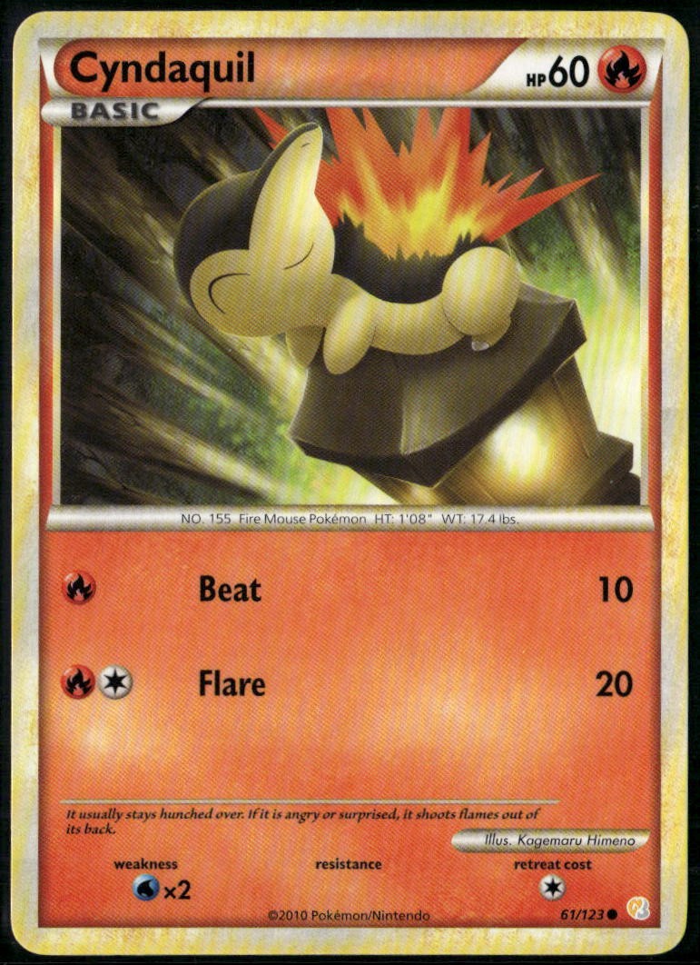 Cyndaquil 61/123 Common HeartGold & SoulSilver LP Pokemon Card