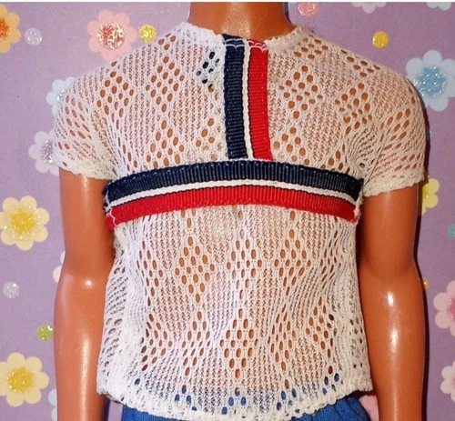 Vintage Barbie 80's Ken Doll Mesh White Shirt #1379 CLEAN!!