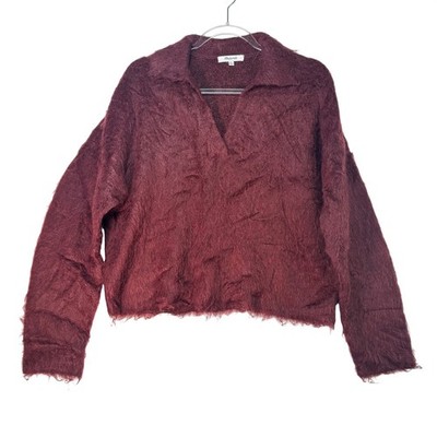Madewell Alpaca Blend Fuzzy Sweater Women's Small Burgundy Collared Pullover