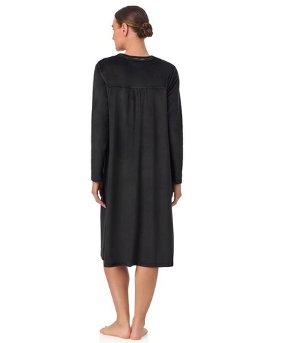 NEW NWT Black Sz Medium Soft Stretchy Velour Lounge Night Gown Side Pockets ARIA - Picture 3 of 3