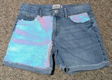 Jordache Girl Size 10 reversible flip sequin Mermaid Distressed Roll Cuff Shorts