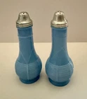 Vintage Jeannette Delphite Blue Milk Glass Salt & Pepper (Basket Weave Pattern)