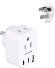 US to Australia New Zealand Plug Adapter, Type I Power Adapter  2 Outlets 3 USB