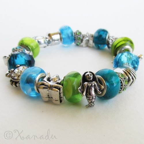 Brazalete Dije Europeo Verde Turquesa Bajo el Mar - Pulsera Sirena - Imagen 2 de 10