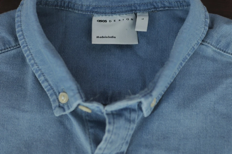 asos Men's Solid Denim Blue Cotton Elastane Casual Shirt L Large - Image 2 of 3