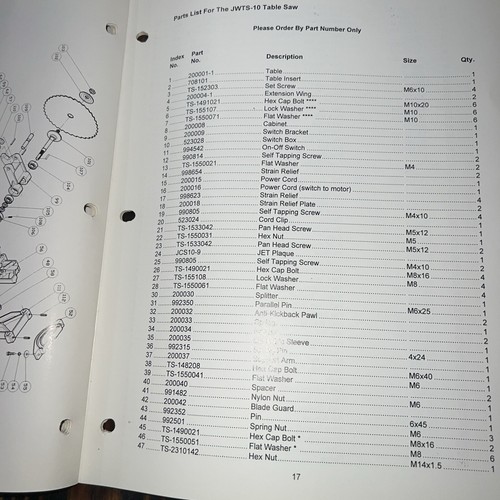 Jet   JWTS-10JF Table Saw Operator  Instruction & Parts  Manual *174 - Picture 8 of 9