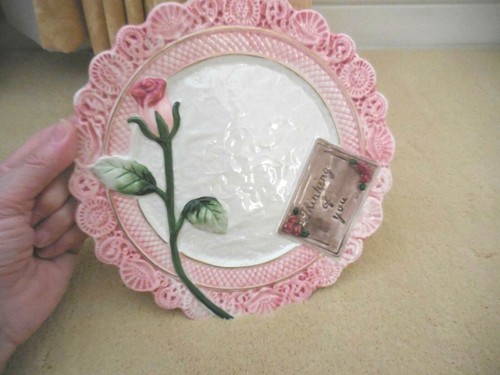 FITZ & FLOYD PLATE OMNIBUS "THINKING OF YOU" VTG Victorian Postcard Rose Gift - Picture 2 of 6