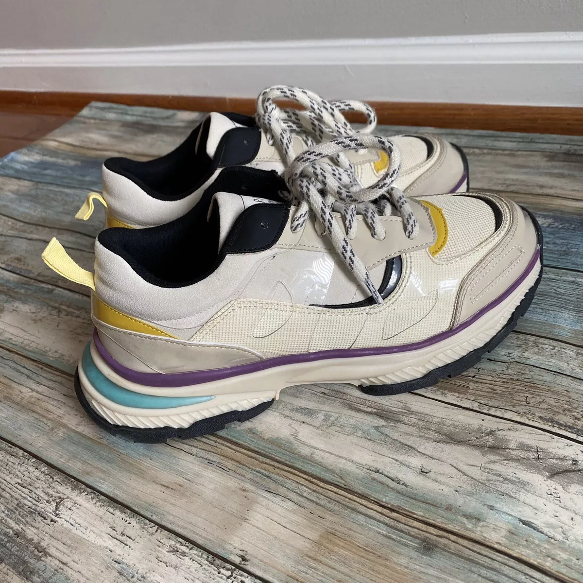 Zara Off White Multi Color Detail Chunky Sneakers Shoes Sz 39 US