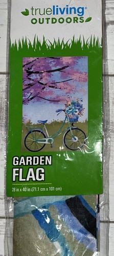 True Living Garden Bandiera 28""x40"" - Primavera/Fiori/Bicicletta - NUOVA - Foto 2 di 4