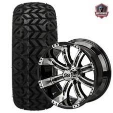 12" Casino Machined Black Golf Cart Wheels and Tires Combo (20x10-12) Set of 4