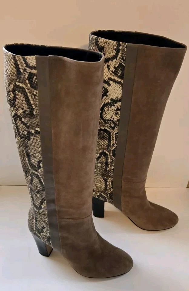 Bota estilo exótico sin cordones hasta la rodilla estampado piel de serpiente gamuza oro rosa para mujer 38,5/8 Foto 3 de 4