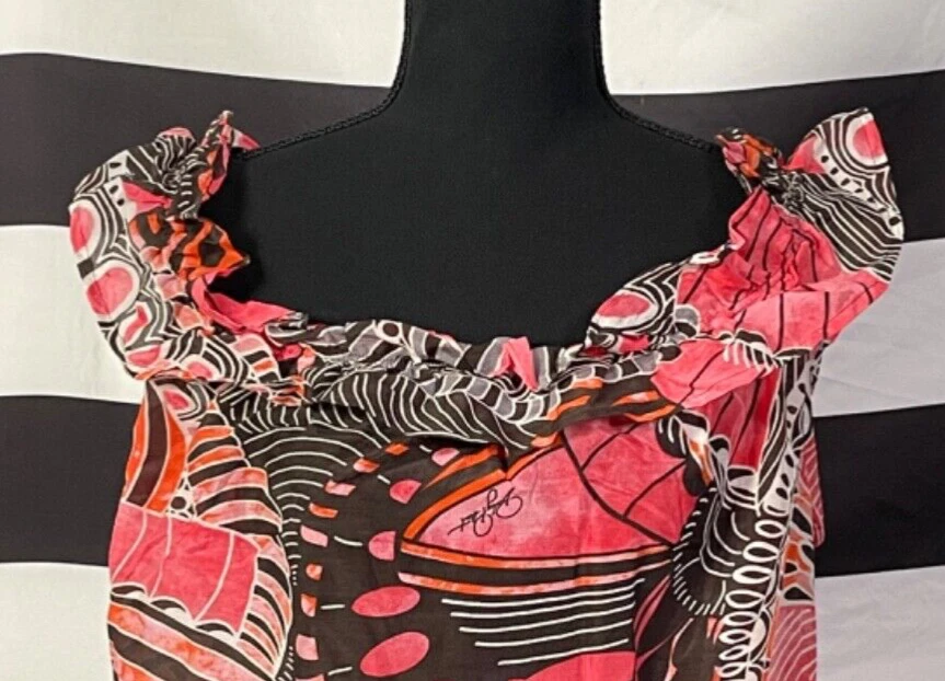 Top Baby Phat Para Mujer M Hombro Descubierto Rosa Marrón Volantes Geo Y2K Algodón Seda Foto 2 de 4