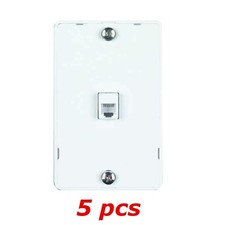5 PACK - 1-Port Quick Mount RJ11 6P4C Wall Hanging Telephone Phone Plate - White