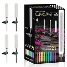 Bell + Howell Color Changing Solar Powered Glimmer Sticks for Gardens- 4 Pack