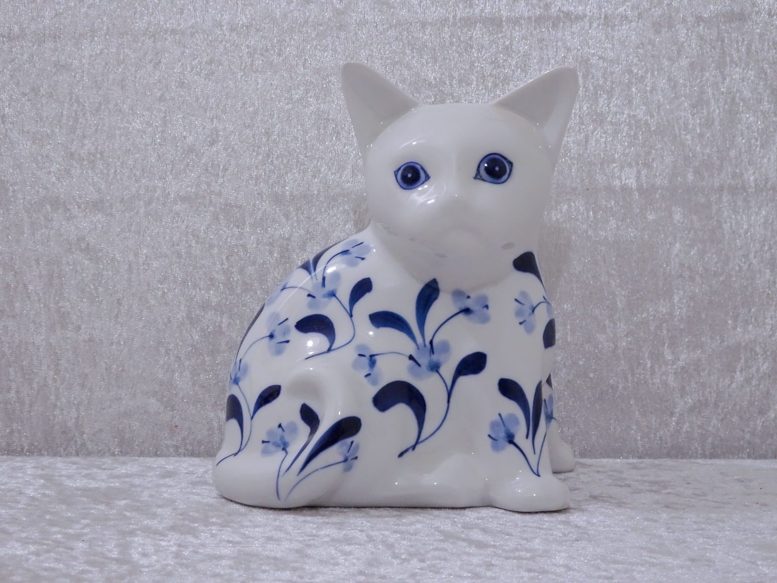 WBGGHN - Figura De Porcelana Gato - Vintage - Azul Blanco - 15,5 cm