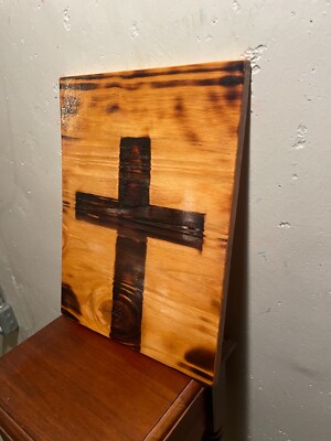 Woodburnt Cross Image Ready to Hang