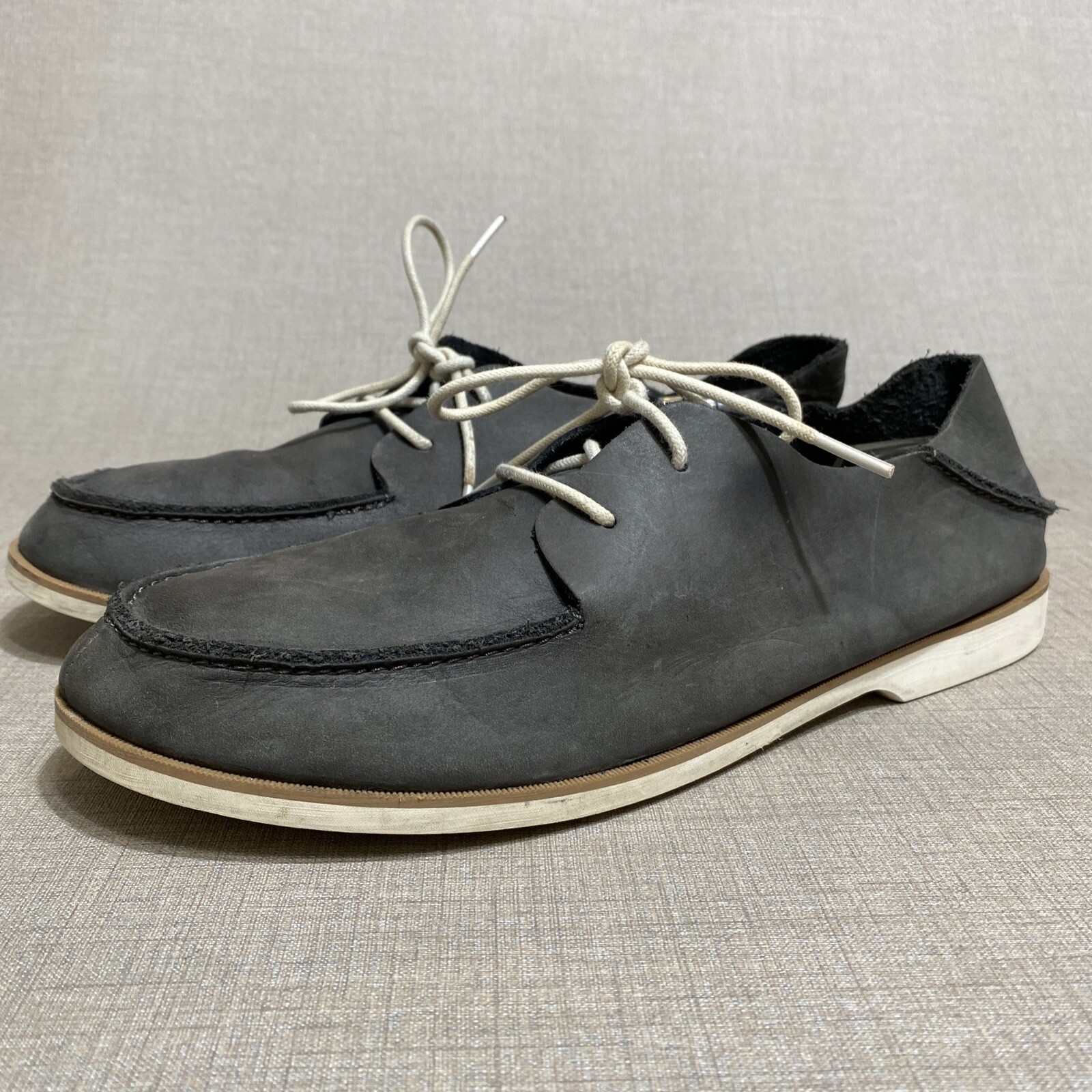 Olukai Holokai Men's Gray Leather Boat Shoes Size 11 Slip On Beach eBay
