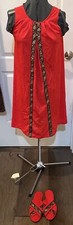 Vintage LORRAINE RED NYLON NIGHTGOWN LINGERIE  ROBE W/matching Slippers Small