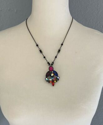 Vintage Signed Tiara Misu CHOKER NECKLACE/Brooch beaded sequins