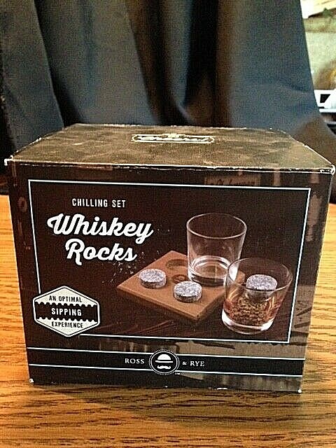 ROSS & RYE WHISKEY ROCKS 7PC CHILLING SET - 2 GLASSES, 4 ROCKS