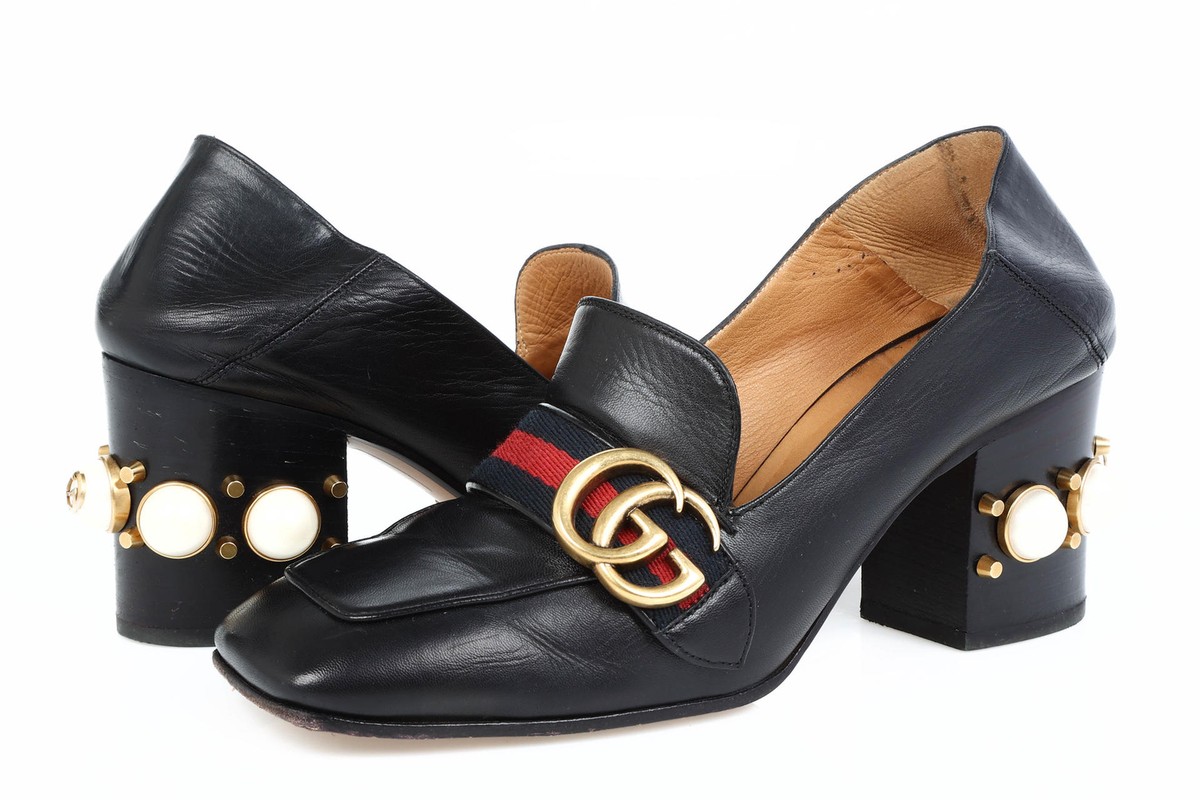 訳あり 未使用級✨GUCCI ハイヒール GG柄 ポインテッドトゥ リボン Women's Gucci 'Peyton' 268020 Toe Loafer heel, Size 7.5US / 37.5EU