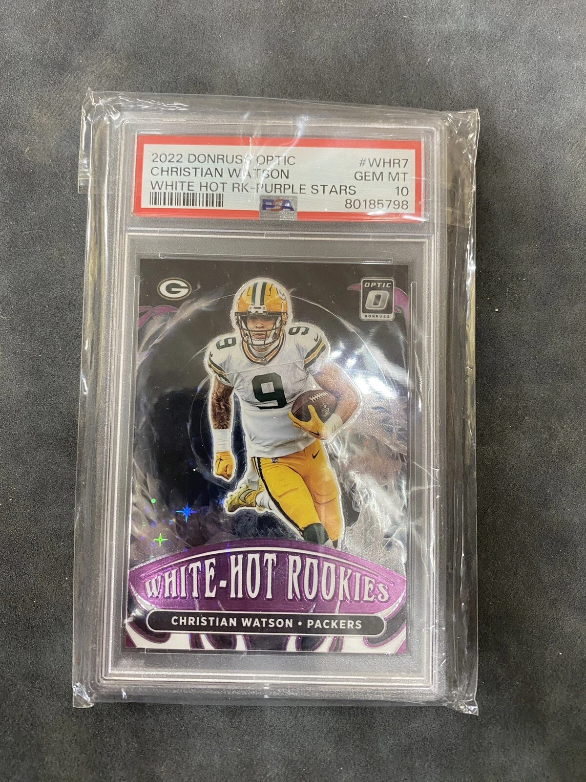 2022 Donruss Optic White Hot Rookies Purple Stars Christian Watson Gem 10. 5/25