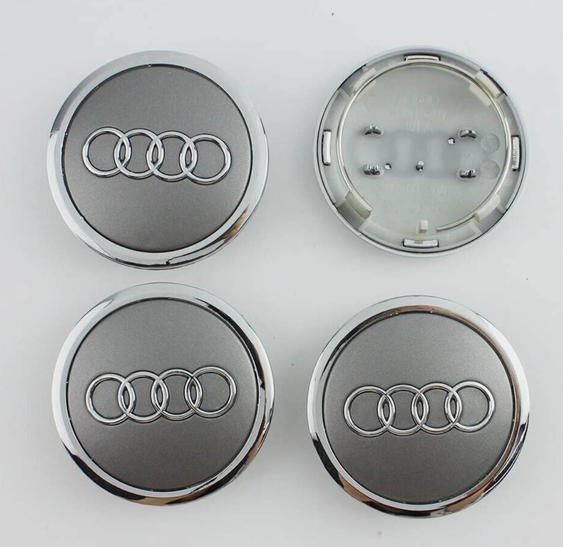 NEW Audi 69mm GRAY Chrome Wheel Rim Center Hub Caps Emblem 4PC A1 A4 A5