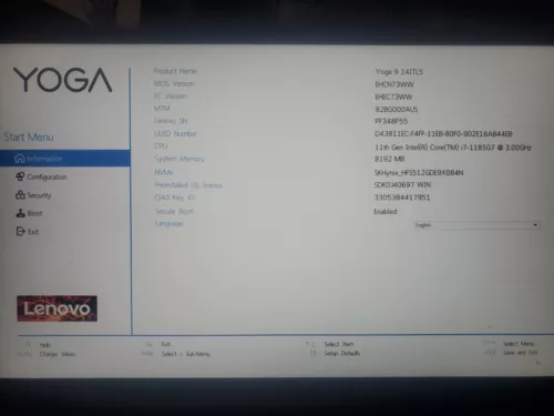 LENOVO YOGA 9 14ITL5 I7-1185G7 @3.00GHZ. 8gb , 480gb. Touchscreen. 