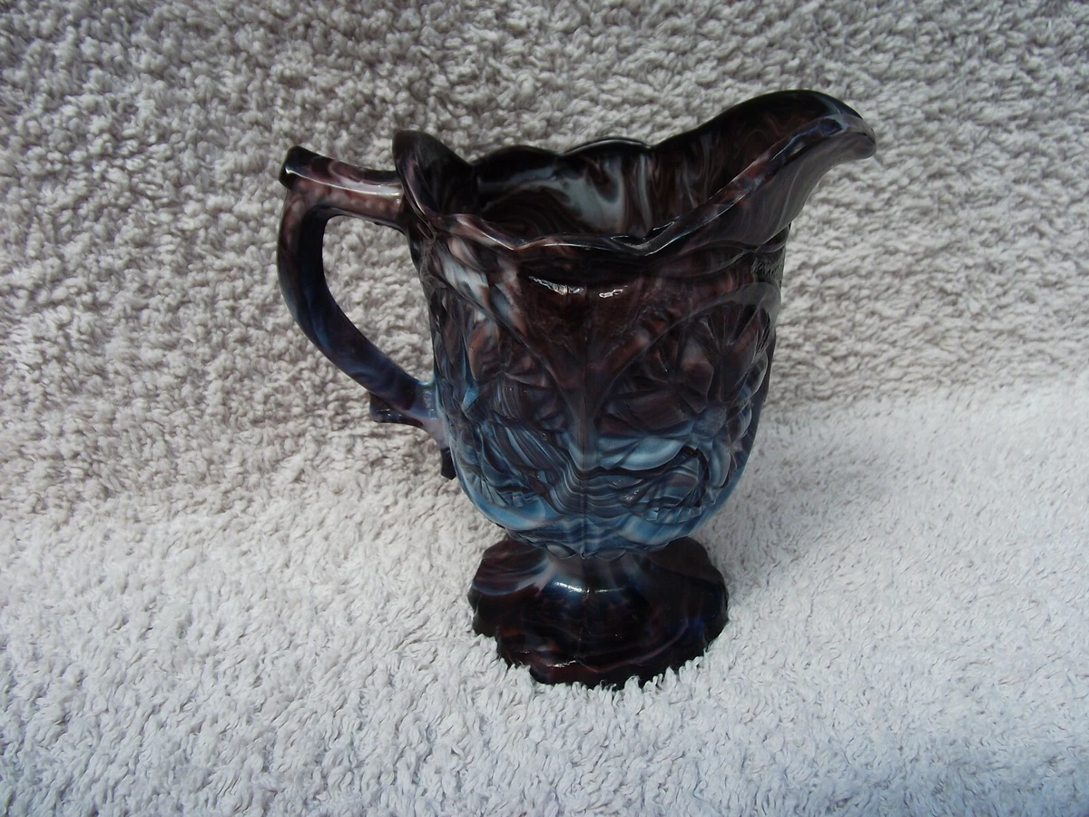 Victorian Purple Malachite Slag Pressed Glass Pedestal Jug Sowerby