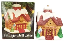 Vintage Christmas Ornament With Box School House Village Bell Lites JSNY 1990s