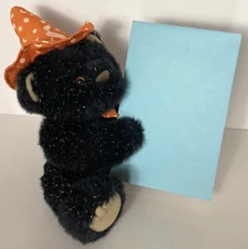 Soft Touch Halloween BLACK BEAR Plush Sparkle Orange Witch Hat w/ Magnetic Paws