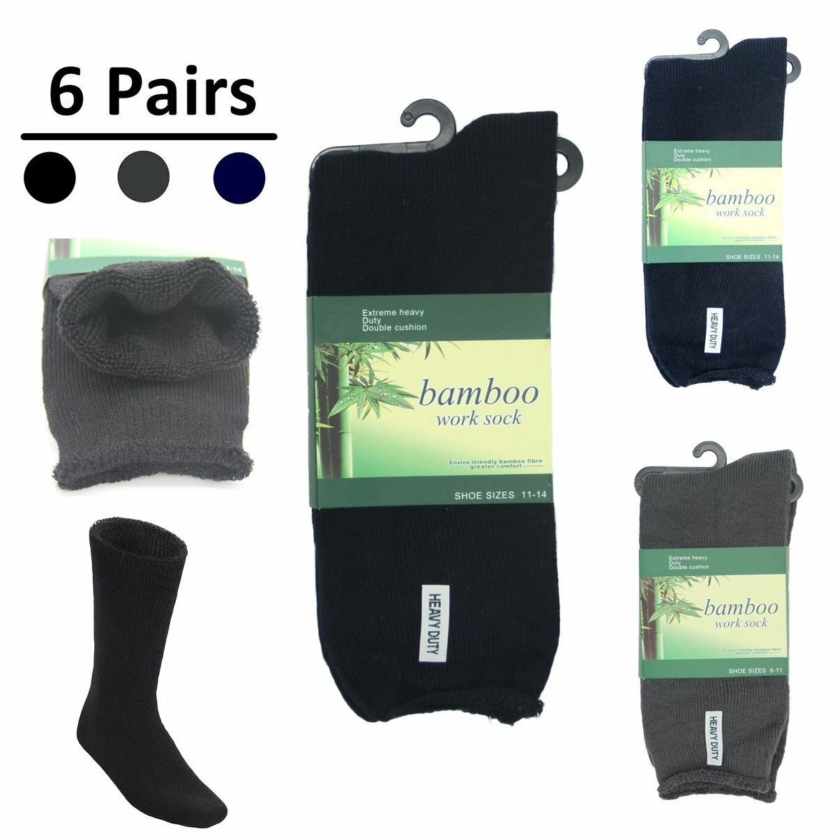 6 Pairs Men's Thick Bamboo Heavy Duty Work Tough Socks Warm Thermal Hiking Camp