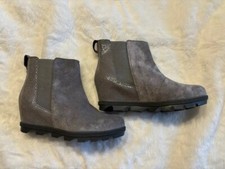 Sorel Youth Joan Of Arctic Gray Wedge Chelsea Pull On Ankle Boots Size 5