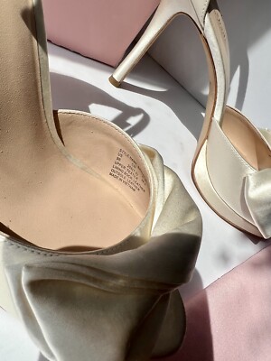 Kate Spade New York Bridal Bow Ivory Satin Hight Heel Sandals 9 B