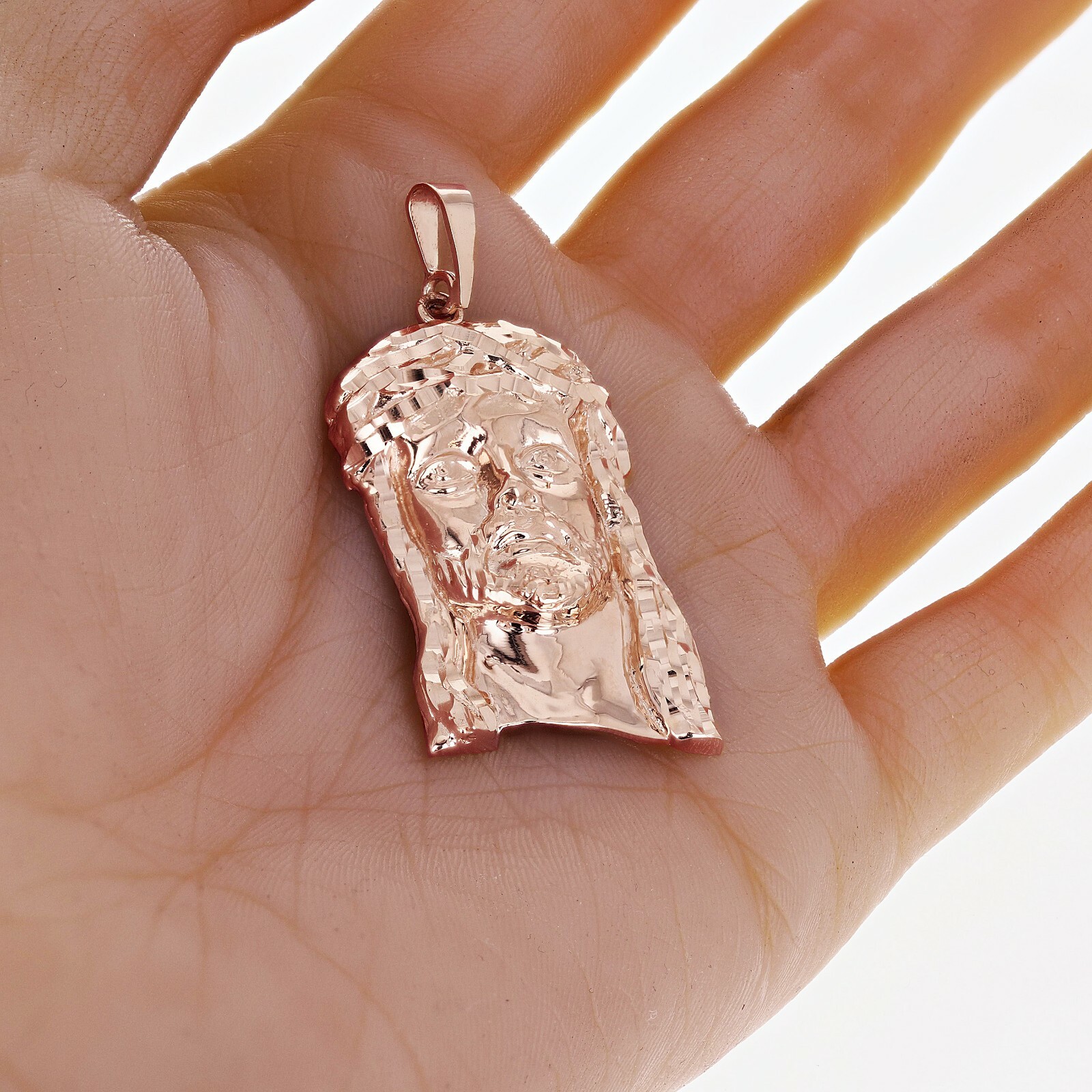 14k Rose Gold Jesus Piece Jesus Christ Face Pendant Religious Charm 2.1