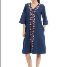 GO SOFTLY dress women’s patio COTTON DRESS WOMENS LARGE FLORAL Embroidery SIZE S