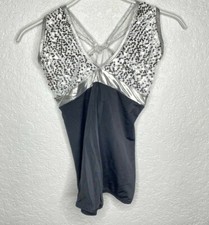 Dance Costume Biketard Sz LC large child Silver Black Tap Jazz