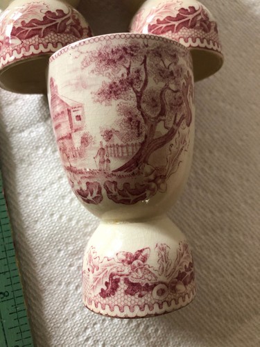 3 Vintage Johnson Bros Historic America Pink 4” Egg Cups Fort Dearborn Chicago - Picture 3 of 6