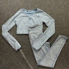 Gymshark Long Sleeve Cropped Top Leggings Set Women's Size Small Blue Activewear