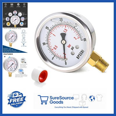 #ad #ad 304 Stainless Steel Pressure Gauge 0 30 Psi Glycerin Filled for Water Oil Air $13.99