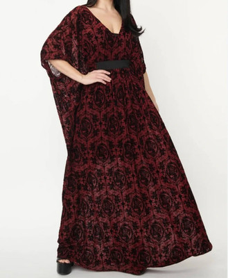 Unique Vintage Kaftan Dress OS Plus Burton Catrina Burgundy Velvet Gothic Witchy