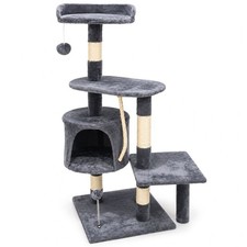 Velvet Cat Tree Multi Level Scratching Post Condo Climbing Tower Bed 112cm Grey